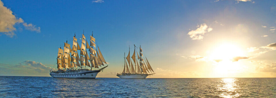 Royal Clipper bei Sonnenuntergang